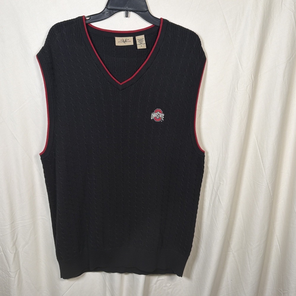 Ohio State Buckeyes Sweater Vest Men's XL Black Red Trim‎ VESI Sportswear